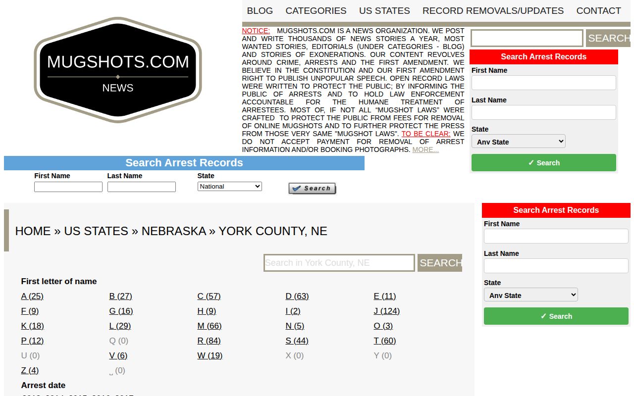York County historical mugshot archive shown as an unofficial crime news source