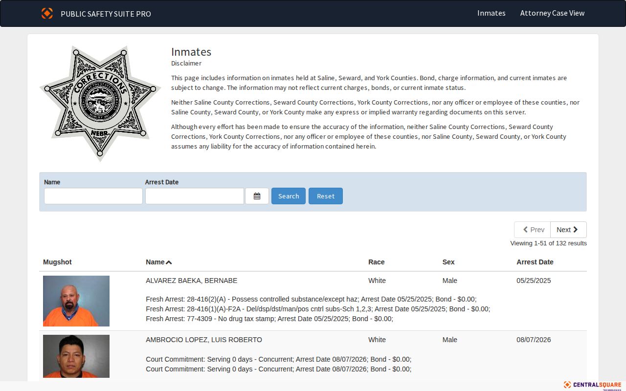 York County Corrections linked inmate roster search for booking records